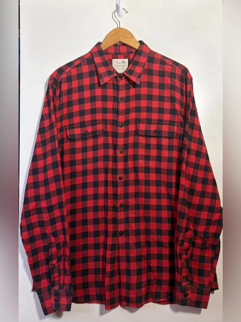 Vintage 2007 J.Crew Brushed Cotton Buffalo Check Shirt XL Red Black